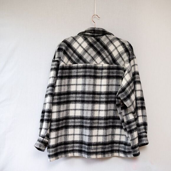 Zara L womens flannel jacket black and white shacket button down - Picture 3 of 5
